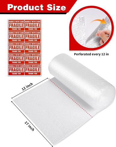 Bubble Cushioning Wrap Rolls, 3/16" x 12" x 36' ft Total, Perforated Every 12" for Packaging, Shipping, Mailing in Saudi Arabia