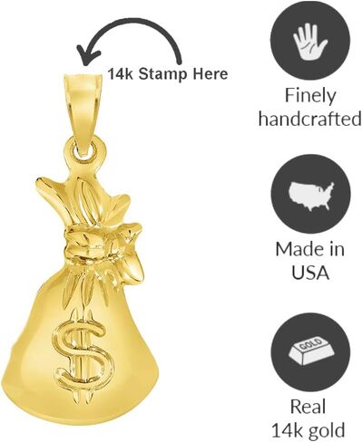 ارتفاع البولندية 14K الذهب الأصفر 3D الأموال الأموال قلادة سحر in Saudi Arabia