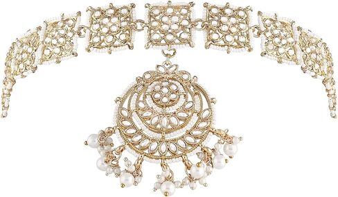 Aheli Gold Plated Traditional Floral Kundan Pearl Studded Rajasthani Sheeshphool/Mathapatti Jewelry for Women in Kuwait
