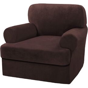 Stretch T Cushion Sofa Slipcover 3 Pieces Sofa Covers Thick Velvet Couch Cover Stretch Sofa Slip Covers Furniture Protector with 2 Individual T Cushion Washable (Taupe, Loveseat-XL)