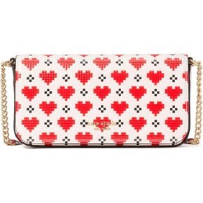 kate spade new york Devin Pixel Hearts Embossed Saffiano Leather Flap Chain Wallet, Cream Multi
