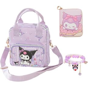 Cartoon Mini Crossbody Bag, Cute Mini Wallet for Women and Girl, PU Messenger Shoulder Bag Purse and Bracelet, 3Pcs