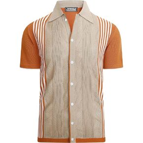 Mens Knit Striped Button Down Shirt Vintage Casual Short Sleeve Old Money Fashion Breathable Top
