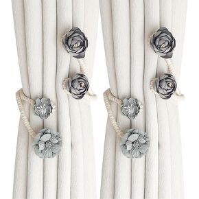Boho Flower Curtain tie Backs Handmade Curtains tiebacks Curtain Holder Tie Backs for Curtains Braided,Cute Flower Curtain Ties Decorative Rope for Bedroom Window Treatment (Pink)