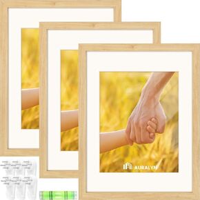 Wall Frames 11x14 Picture Frame Set of 3 – Fits 8x10 with Mat or 11x14 Without Mat – Wood Grain, Easy to Hang, Finger-Friendly, Includes Hanging Kit (White Frames, 3 Pack)