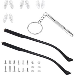 1 Pair Glasses Arm Replacement, Black Glasses Repair Kit with Screws Washers Screwdriver Nose Pads Eyeglass Arms Legs Replacement Temple Arms 6mm for Glass Sunglasses Convex Single Teeth 1.2mm