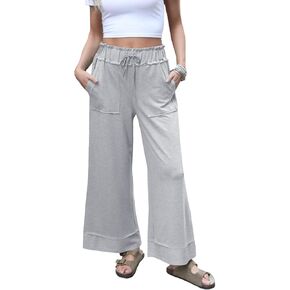 Womens Wide Leg Pants High Waisted Adjustable Tie Knot Flowy Dress Trousers Casual Lounge Pant with Pockets