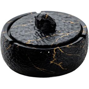 Water transfer printing ashtray with lid, personalized office, anti fly ash, living room, home, hotel, club gift (Simple gray)