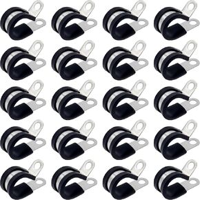 20pcs 5/8 بوصة خط الوقود أنابيب مشبكات التثبيت 304 مشبك كابل من الفولاذ المقاوم للصدأ ، مشبك المعادن المعزول من المطاط ، مشابك سلك كابل السيارات لتركيب الأنبوب الأنبوب سلك الأنبوب