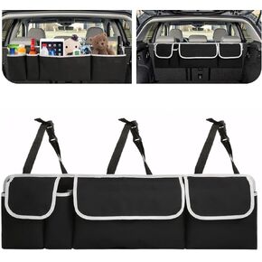 1 PC Car Trunk Seat Back Storage Bag, 36.2" x 3.9" x 11" Oxford Cloth Closure Foldable Large Capacity Waterproof Bag, Snap-on Mounting Accessories, for Most Cars SUVs MPVs (Black)
