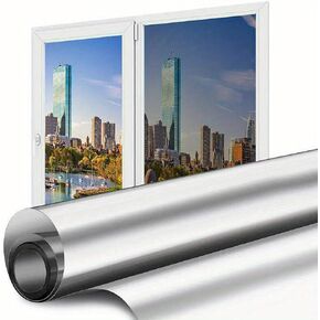 YIZHI Window Film One Way Daytime Privacy Static Cling Sun Blocking Anti UV Reflective Non-Adhesive Decorative Window Tint Premium PET Material for Home and Office (Silver 16" x 78.8")