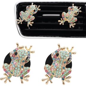 Cute Car Accessories 2pcs Frog Car Air Freshener Vent Clips Coloful Tree Frog Car Decorations for Women Teens Refillable Outlet Car Diffusers Alloy Rhinestones Car Charm