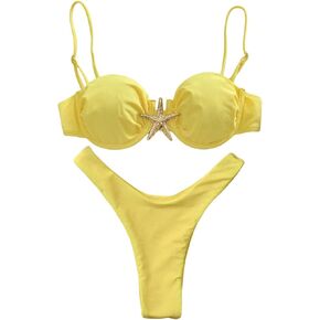 SHENHE Women's Push Up Swimsuit High Cut Cheeky Underwire Bikini Set 2 Piece Bathing Suit