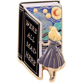 We're All Mad Here Book Enamel Pin, Alice in Wonderland Starry Night Design, 1.38 x 0.75 inch