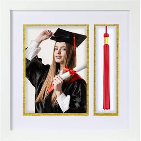 Graduation Photo Frame 4 x 6 with Tassel Holder for Pictures Photo Frame Elegant Double Mat 2025 Graduation Decor Gift for Graduate(White)