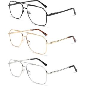 AMOMOMA Retro Blue Light Aviator Reading Glasses for Women Men,Metal Oversized Large Computer Reader Frame AM6133