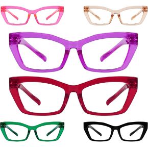 6 Pack Metalless & Screwless Spring Hinges Reading Glasses Cat Eye Readers for Women