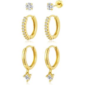 adoyi Hypoallergenic Surgical Steel Earrings for Sensitive Ears 14K Gold Plated Samll Huggie Hoops Earrings Flat Back Studs Stainless Steel Cartilage Earrings for Women Men Multiple Piercing