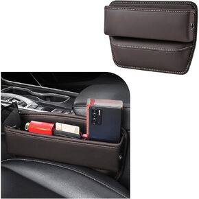 Car Seat Gap Organizer, Leather Auto Front Side Seat Gap Filler with Charge Hole, Large Capacity Seat Gap Storage Box, Vehicle Interior Organizer for Phones, Keys, Cards (Black)