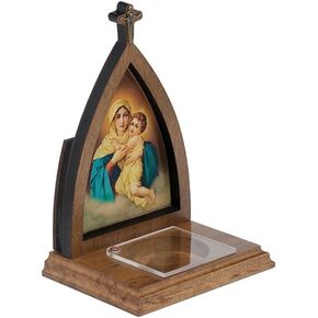 Intercession Wooden Chapel Shrine with Madonna and Child Image, Rosary Holder