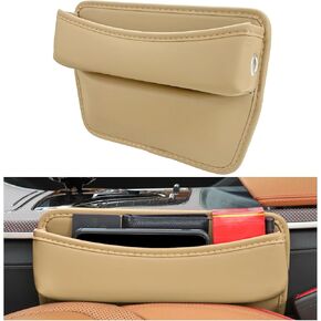 Large Capacity Car Seat Gap Filler Organizer, Leather Car Front Seat Slot Storage Box Keeps Car Tidy, Portable Car Seat Gap Filler with 2 Charge Holes for Phones Glasses Keys Cards (Black)