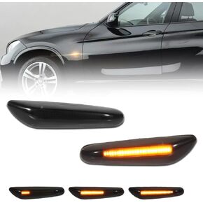 Front Sequential LED Side Marker Lights for 2003-2013 E60 E61 E90 E91 E92 E93 E81 E87 E82 E88 E83 X3 328i 325i 135i 128i 325xi, Smoked Lens Side Bumper Dynamic Lamp, Amber Turn Signal Indicator