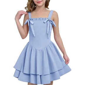 SHENHE Girl's Bow Front Layered Ruffle Corset Dress A Line Fit and Flare Party Dresses