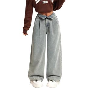 Wide Leg Jeans for Women Trendy Heart Low Waisted Denim Pants Baggy Streetwear Fit Trouser Jeans in Saudi Arabia