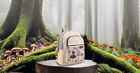 Natural Handmade Hemp MINI backpack by Adi Fashion - Eco-friendly Colorful and stylish Unisex backpack (Natural Black) in Kuwait