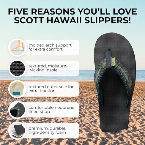 Scott Hawaii Men's Kaiko Sandal | Nylon Strap with Neoprene Lining | Molded Non-marking No-slip Outsole | Arch Support and Heel Cup | Marine & Boat Friendly in Kuwait