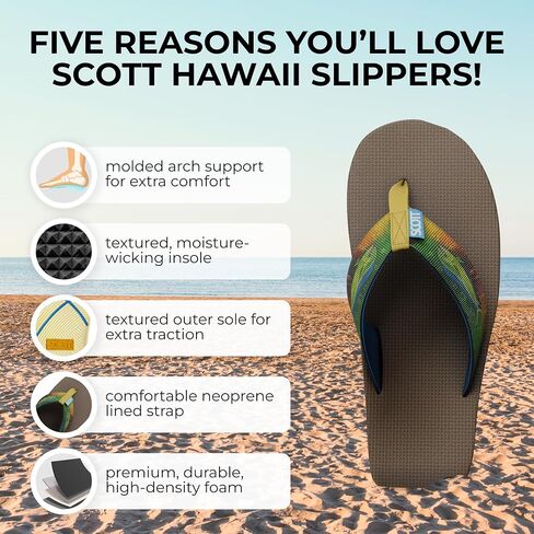 Scott Hawaii Men's Kaiko Sandal | Nylon Strap with Neoprene Lining | Molded Non-marking No-slip Outsole | Arch Support and Heel Cup | Marine & Boat Friendly in Kuwait