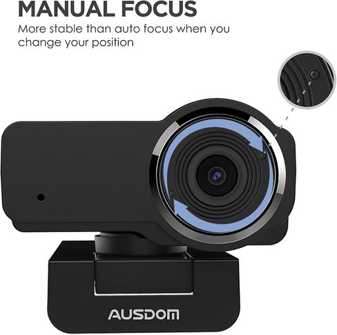 AUSDOM 2K Webcam, Live Streaming Web Camera with Microphone, Desktop or Laptop USB Webcam with 75 Degree View Angle, HD Webcam for Video Calling, Recording, Conferencing, Streaming, Gaming in Kuwait
