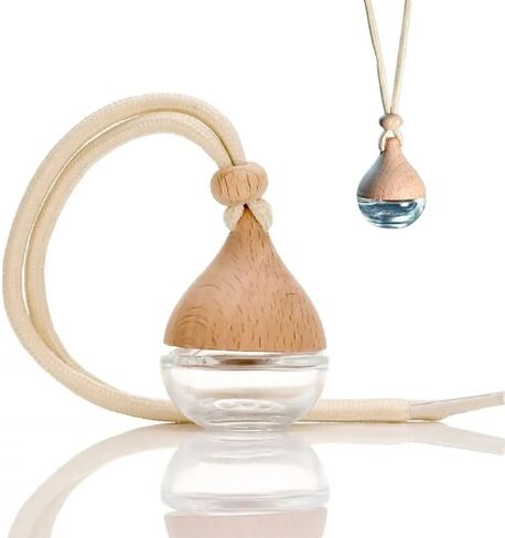 Omana 3-Pack Car Air Freshner Bottle 6ml Refillable Pendant with Wood Lid Elimination Air Diffuser Perfume Bottles for Essential Oils Car Decor Accessories, Frosted Glass (3 Pcs, Clear Glass) in Saudi Arabia