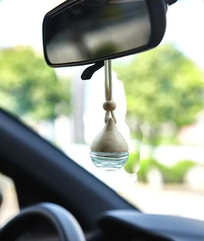 Omana 3-Pack Car Air Freshner Bottle 6ml Refillable Pendant with Wood Lid Elimination Air Diffuser Perfume Bottles for Essential Oils Car Decor Accessories, Frosted Glass (3 Pcs, Clear Glass) in Saudi Arabia