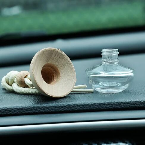 Omana 3-Pack Car Air Freshner Bottle 6ml Refillable Pendant with Wood Lid Elimination Air Diffuser Perfume Bottles for Essential Oils Car Decor Accessories, Frosted Glass (3 Pcs, Clear Glass) in Saudi Arabia