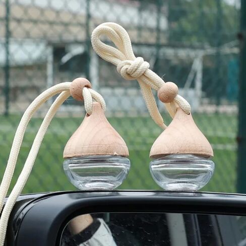 Omana 3-Pack Car Air Freshner Bottle 6ml Refillable Pendant with Wood Lid Elimination Air Diffuser Perfume Bottles for Essential Oils Car Decor Accessories, Frosted Glass (3 Pcs, Clear Glass) in Saudi Arabia