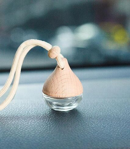 Omana 3-Pack Car Air Freshner Bottle 6ml Refillable Pendant with Wood Lid Elimination Air Diffuser Perfume Bottles for Essential Oils Car Decor Accessories, Frosted Glass (3 Pcs, Clear Glass) in Saudi Arabia