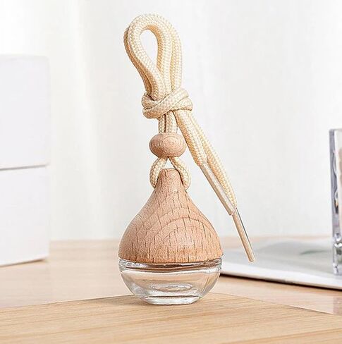 Omana 3-Pack Car Air Freshner Bottle 6ml Refillable Pendant with Wood Lid Elimination Air Diffuser Perfume Bottles for Essential Oils Car Decor Accessories, Frosted Glass (3 Pcs, Clear Glass) in Saudi Arabia