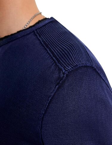 John Varvatos Star USA Men's Long Sleeve Crew Neck in Acid WASH, deep Blue, Medium in Saudi Arabia