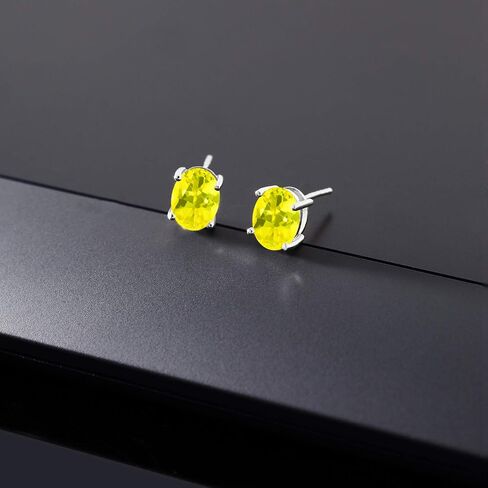 Gem Stone King 14K White Gold Stud Earrings 3.30 Ct Oval 8x6mm Pink Created Sapphire in Saudi Arabia
