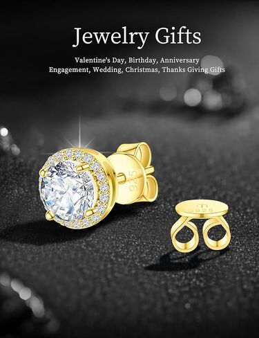 Moissanite Halo Earrings for Women & Men, 1.0-2.0ct, 925 Sterling Silver, 18K White Gold Plated, VVS1 Round Lab-Created Moissanite Stud, Hypoallergenic & Durable, Friction Back Post Earring in Kuwait