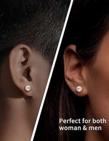 Moissanite Halo Earrings for Women & Men, 1.0-2.0ct, 925 Sterling Silver, 18K White Gold Plated, VVS1 Round Lab-Created Moissanite Stud, Hypoallergenic & Durable, Friction Back Post Earring in Kuwait