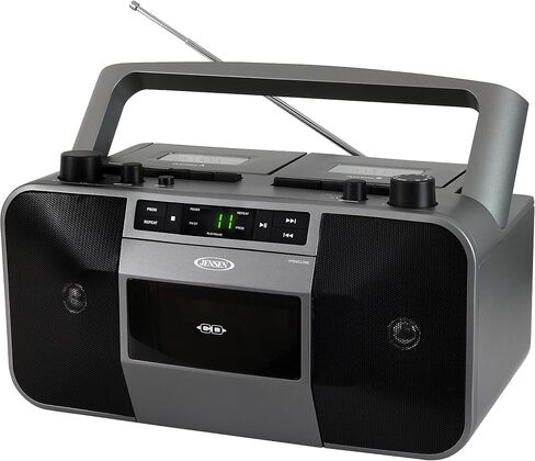 Jensen MCR-1500 Vintage Stereo Portable CD/MP3 Dual Cassette Deck Recorder Boombox, LED Display, AM/FM Radio, Bass Boost (Exclusive) (Platinum Silver) in Saudi Arabia