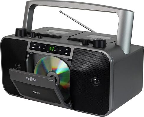 Jensen MCR-1500 Vintage Stereo Portable CD/MP3 Dual Cassette Deck Recorder Boombox, LED Display, AM/FM Radio, Bass Boost (Exclusive) (Platinum Silver) in Saudi Arabia