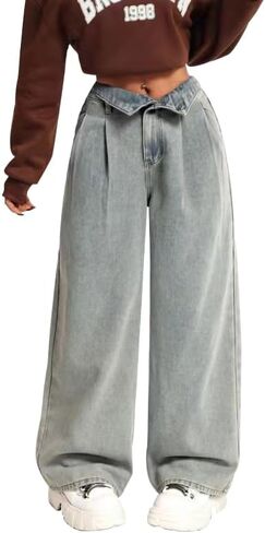 Wide Leg Jeans for Women Trendy Heart Low Waisted Denim Pants Baggy Streetwear Fit Trouser Jeans in Saudi Arabia