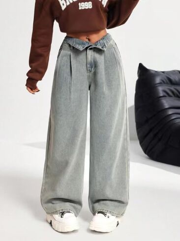 Wide Leg Jeans for Women Trendy Heart Low Waisted Denim Pants Baggy Streetwear Fit Trouser Jeans in Saudi Arabia