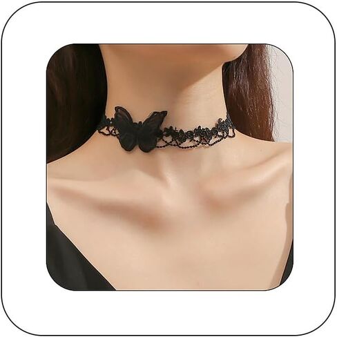 White Gothic Lace Butterfly Chain Collar Necklace Lace Pattern Choker Necklace Elegant Pure Beautiful Bride Wedding Accessories Vintage Neck Jewelry for Women and Girls in Saudi Arabia