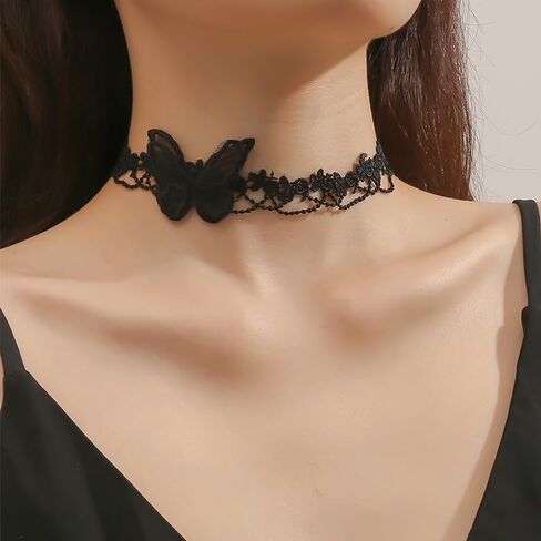 White Gothic Lace Butterfly Chain Collar Necklace Lace Pattern Choker Necklace Elegant Pure Beautiful Bride Wedding Accessories Vintage Neck Jewelry for Women and Girls in Saudi Arabia