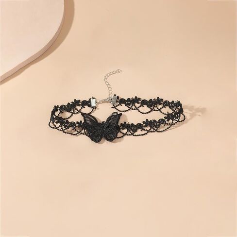 White Gothic Lace Butterfly Chain Collar Necklace Lace Pattern Choker Necklace Elegant Pure Beautiful Bride Wedding Accessories Vintage Neck Jewelry for Women and Girls in Saudi Arabia