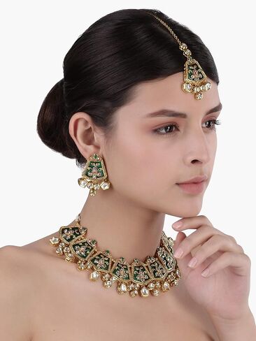 Aheli Fancy Indian Wedding Wear Maroon Enamel Necklace Earrings Set Ethnic Traditional Fashion Jewelry for Women in Saudi Arabia